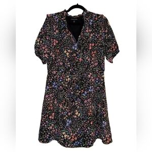Nwt 41 Hawtorn Black Multicolor Floral Short Sleeve Dress Tie Waist With Pockets